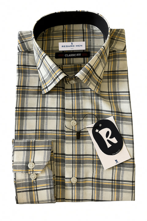 Beige check classic fit shirt